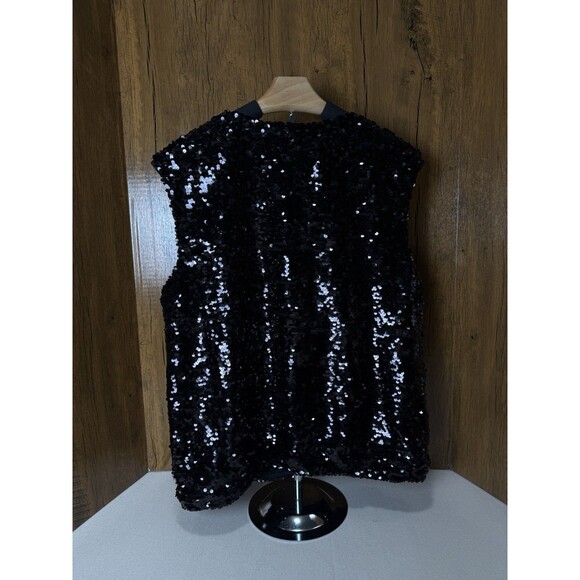 Marc New York Sequin Scoop Neck Sleeveless Blouse Gathered Waist Women’s Large - Picture 3 of 8